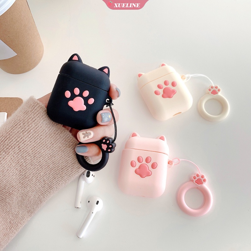 Cover Pelindung Headphone Bluetooth Bahan Silikon Bentuk Kartun Cakar Kucing Untuk AirPods 1 2 pro