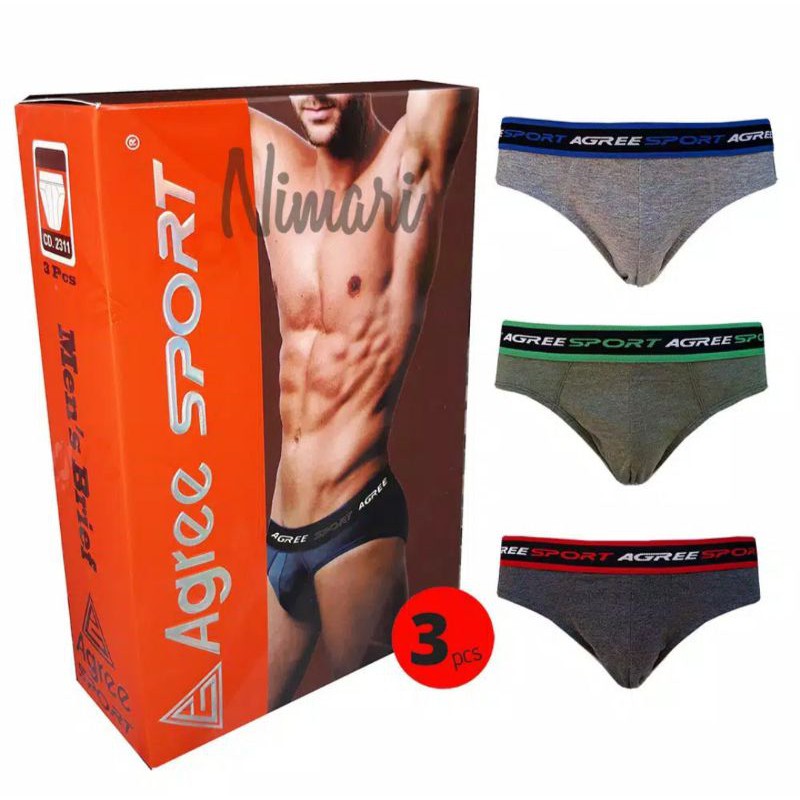 1KOTAK ISI 3 pcs Celana Dalam Pria Agree sport CD2311 | Size M L XL XXL | 1 Box | CD