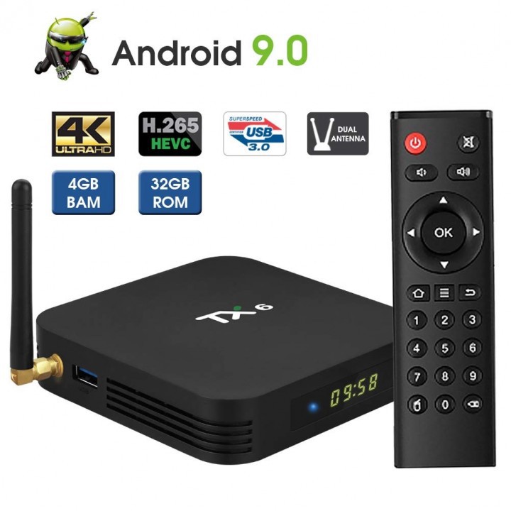 TV Box 4K Display - RAM 4GB ROM 32GB TX6 - Android 9.0 Smart TV