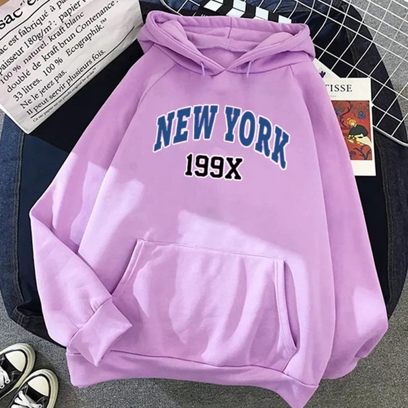 Hoodie New York Wanita Oversize Korean Style Sweater Cewek Murah Tebal Xxl Kekinian Lilac Sweater New York 199x Original Oblong Oversize Wanita Hitam