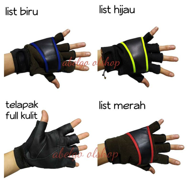 SARUNG TANGAN motor buntung/sarung tangan half finger model saku TELAPAK FULL KULIT ANTI SLIPP