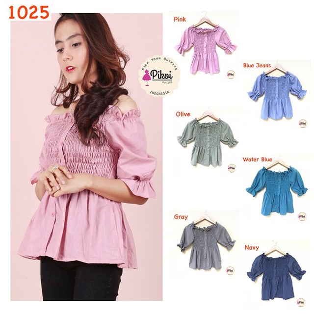 Baju katun murah / baju off shoulder / baju sabrina / baju kantor murah / blouse jalan lucu / 1025