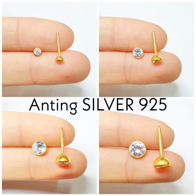 Anting Crystal SILVER 925 - Perak Lapis Emas Kuning