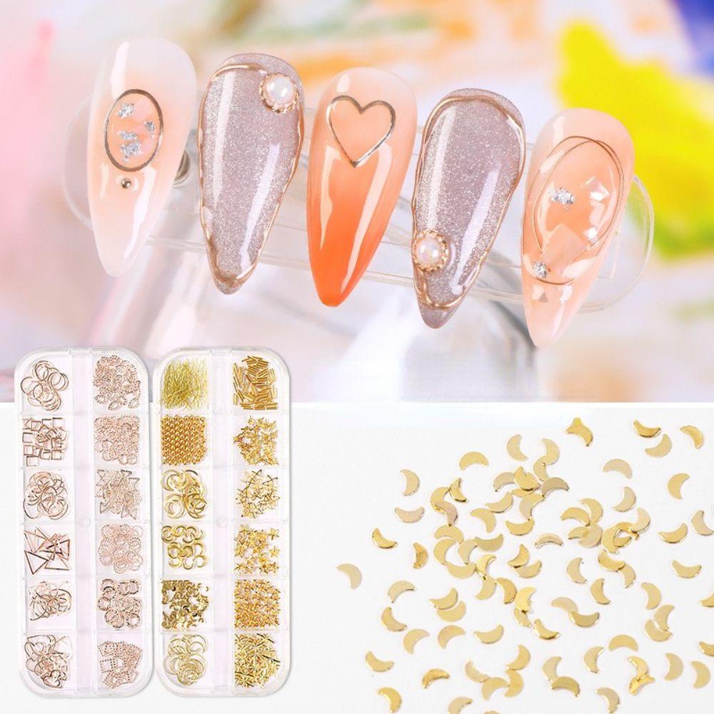 Needway Nail Art Charms Bentuk Campur12 Grid Hollow Nail Salon Rivet DIY Bahan Kuku Wanita Perhiasan Kuku