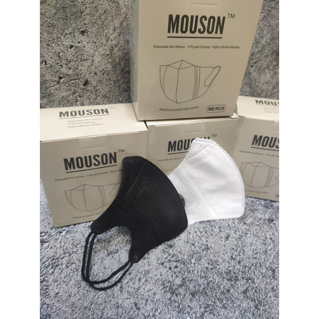 MASKER DUCKBILL MOUSON GARIS PREMIUM EMBOS HITAM PUTIH