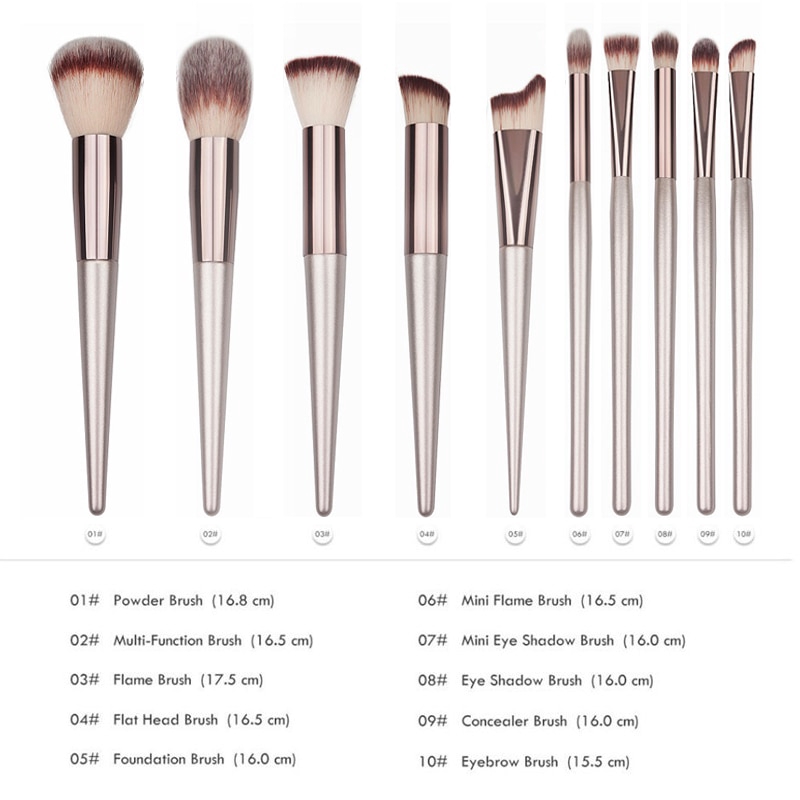 10pcs/set Brush Makeup Bedak Longgar Profesional Bermutu Tinggi/Brush Eyeshadow Bedak Blush/Alat Kosmetik Kecantikan Wanita Harian