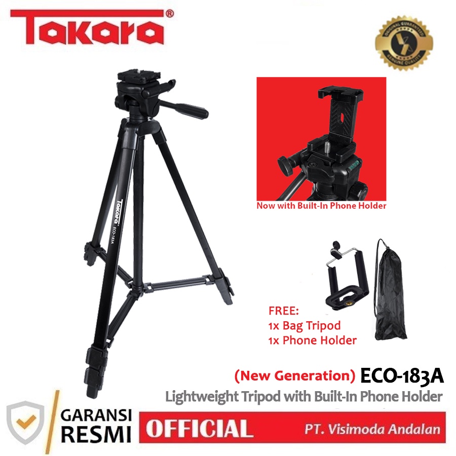 TAKARA ECO-183A, Tripod untuk kamera HP DSLR + HP Holder