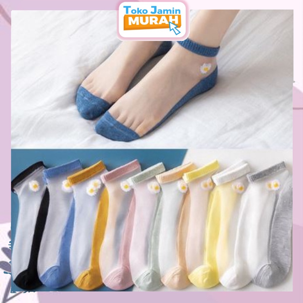 TJM KK211 Kaos Kaki Wanita Pendek Motif Bunga Daisy Transparan Socks Korean Fashion