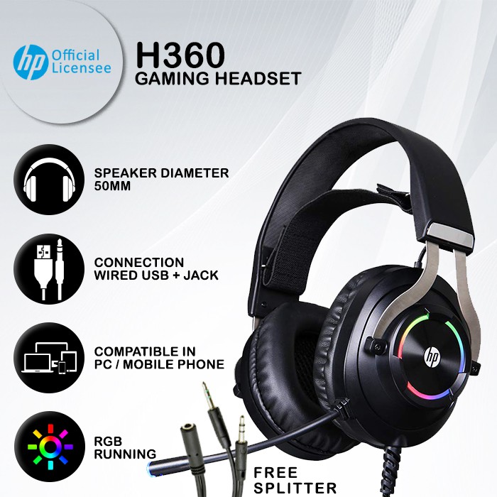 Headset Gaming HP H360 RGB LED USB+Jack Wired Shopee Indonesia