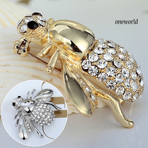 OW@ Women Adorable Honey Bee Brooch Rhinestone Crystal Costume Pin Silver Gold Tone Gift