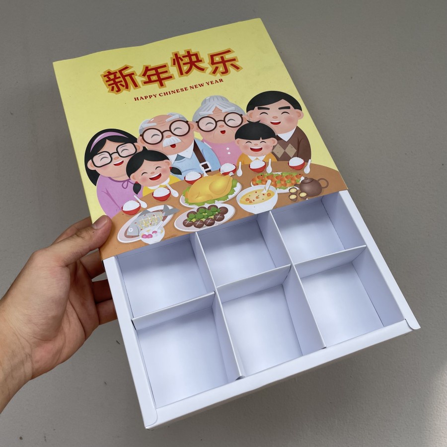 

Dus Imlek eggtart sekat 9 box sincia hampers imlek CNY Kotak Kue Chinese New Year Packaging Imlek Happy Family Kardus Kemasan eggtart imlek
