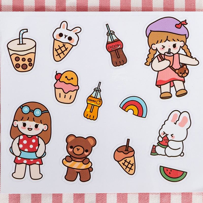 Magic789 1 Sheet Cute Rabbit Girl Cartoon Waterproof Stickers for Bottle Scrapbook DIY Decals