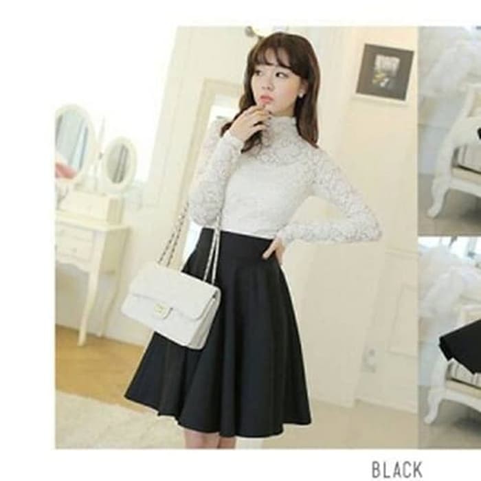 Rok Payung Hitam,rok Pendek, Flare Skirt