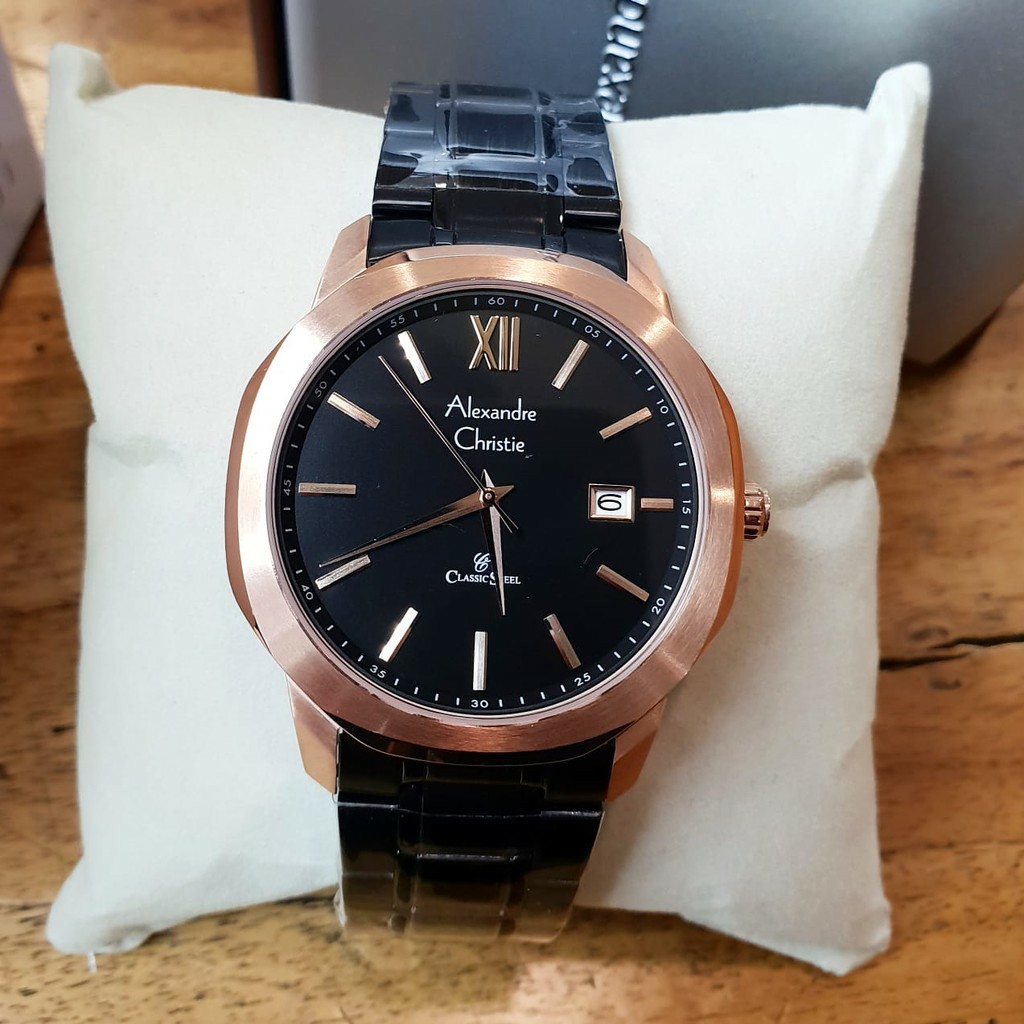 AC alexandre Christie  AC 8619 pria original stainless steel hitam rose gold