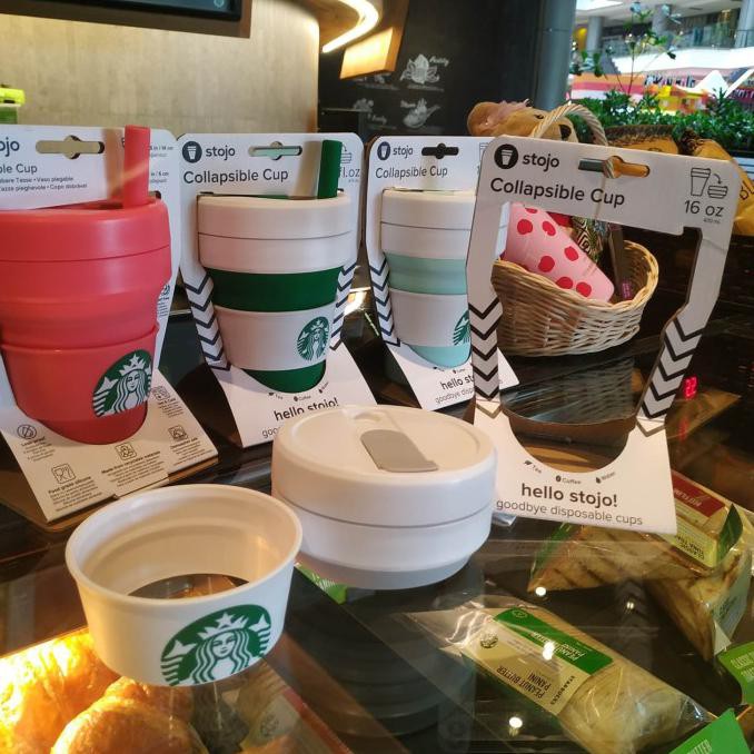 Gilaa Starbucks Tumbler Stojo Collapsible Cup Grande With Straw - Abu-Abu Gilaa