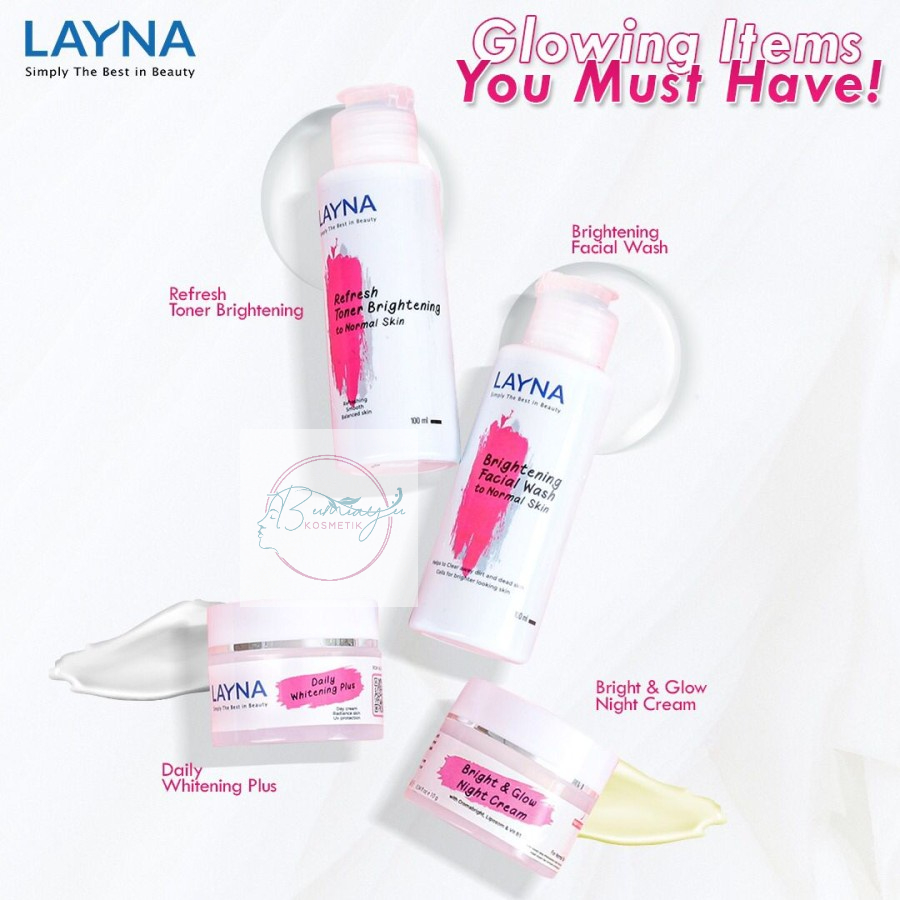 Layna Skincare Paket Bright & Glow - Cream Glowing - Krim Pemutih Pelicin Wajah Aman Ori BPOM