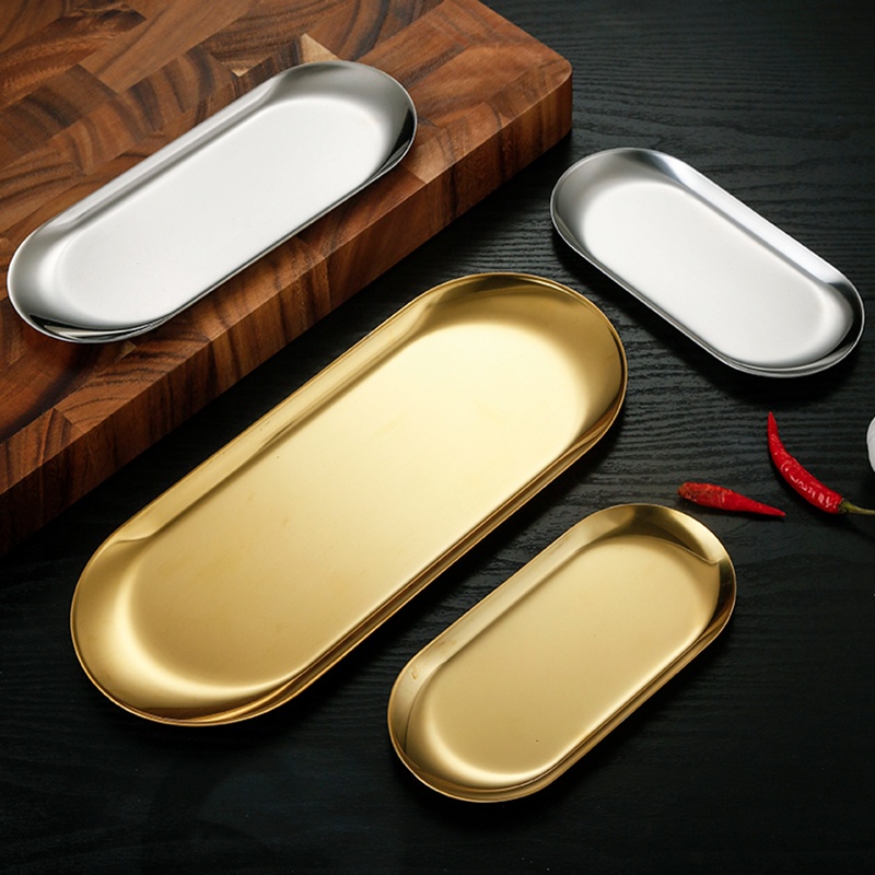 Nordic Style Gold Silver Stainless Steel Dessert Dining Plate / Nut Cake Fruit Plate Towel Tray / Snack Western Steak Dishes for Kitchen