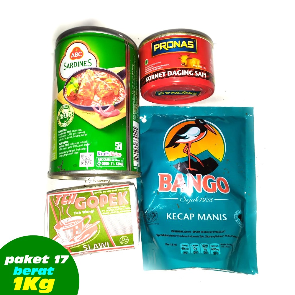 

Paket 17 Parcel Makanan Kaleng dan Teh berat 1Kg an BACA EXP AMAN