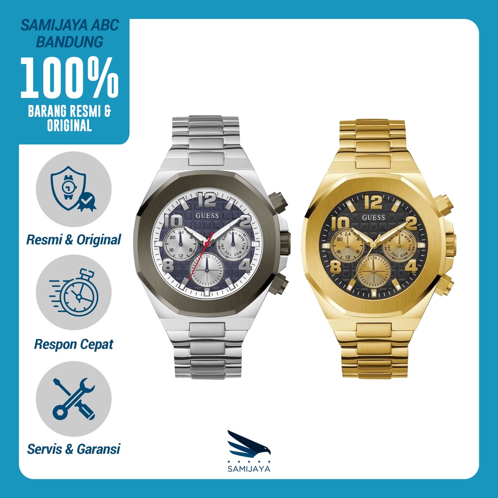 Jam Tangan Pria Guess Chronograph GW0489 Gold Silver Original Resmi