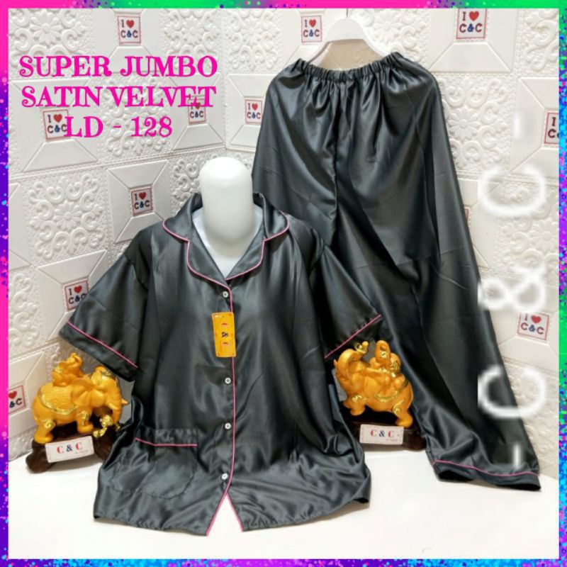 BAJU TIDUR PIYAMA/CP SUPER JUMBO 5XL/LD 130/SATIN VELVET-Abu Lis fanta