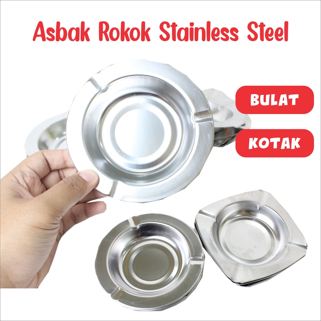Asbak Rokok / Asbak Rokok Unik / Asbak Rokok Polos Stainless Steel Bentuk Bulat dan Kotak - PRX