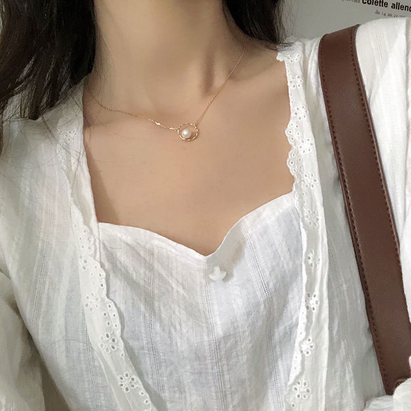 COD❤Kalung Liontin Korea Aksesoris Kalung Pendek Wanita Retro Mutiara Klavikula