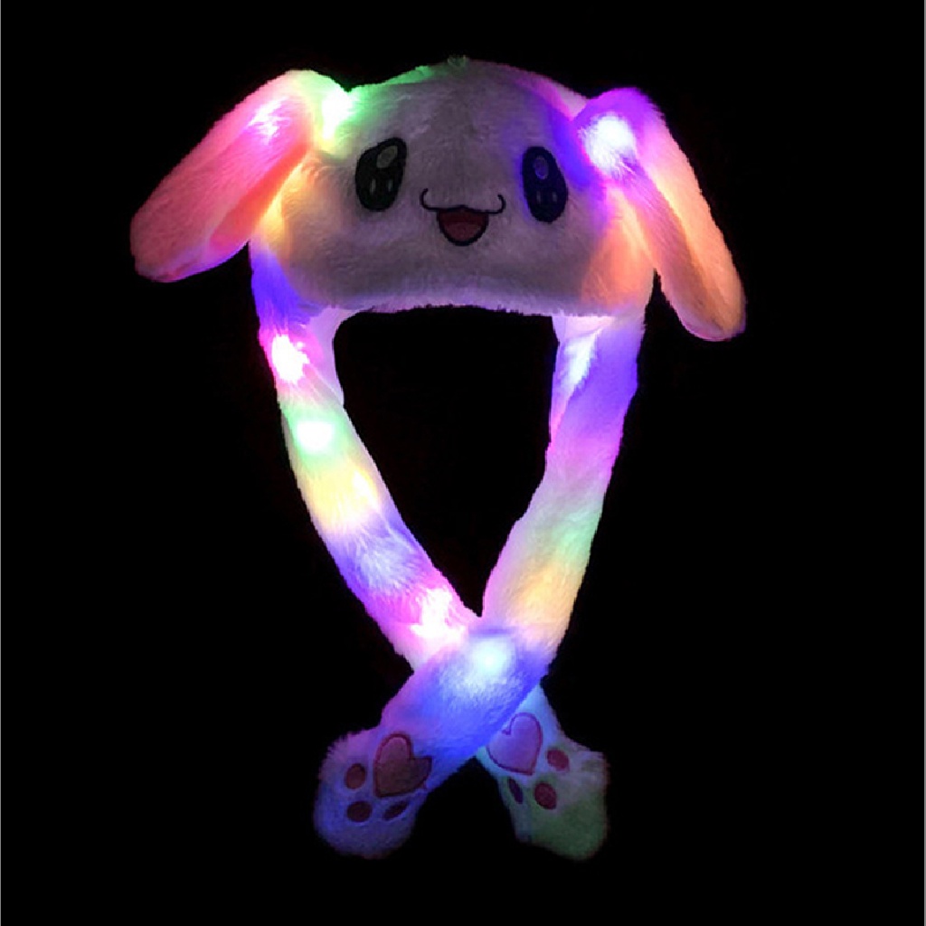 Topi Plush Desain Telinga Kelinci Dengan Lampu Untuk Anak Perempuan