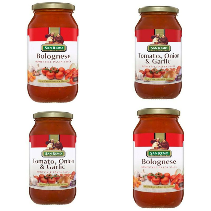 

SAN REMO PASTA SAUCE TOMATO ONION & GARLIC, BOLOGNESE 500G