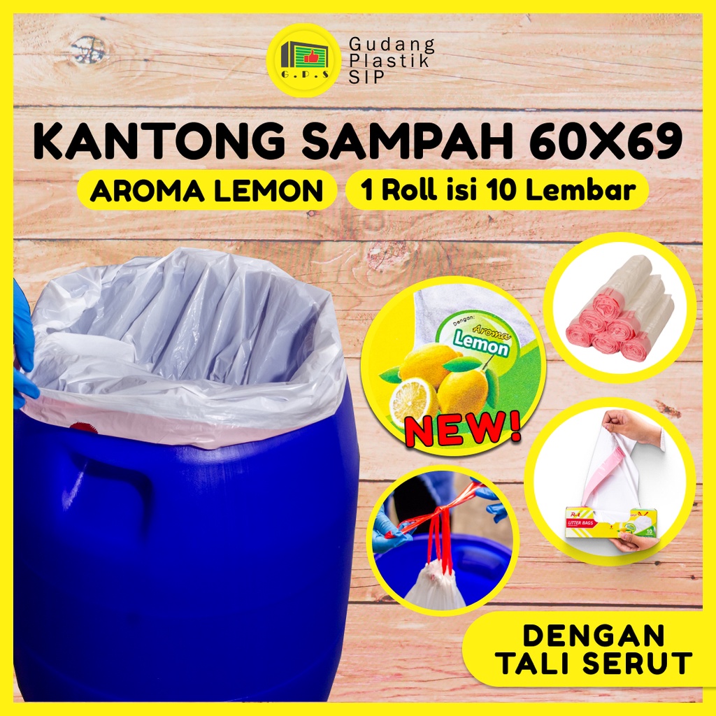 Kantong Sampah Aroma Lemon Dengan Tali Serut Uk. 60 x 69 Ramah Lingkungan