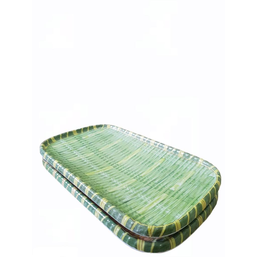 Piring Saji Melamin Persegi Panjang [PU-911] | Motif Anyaman Bambu | SingaSingi