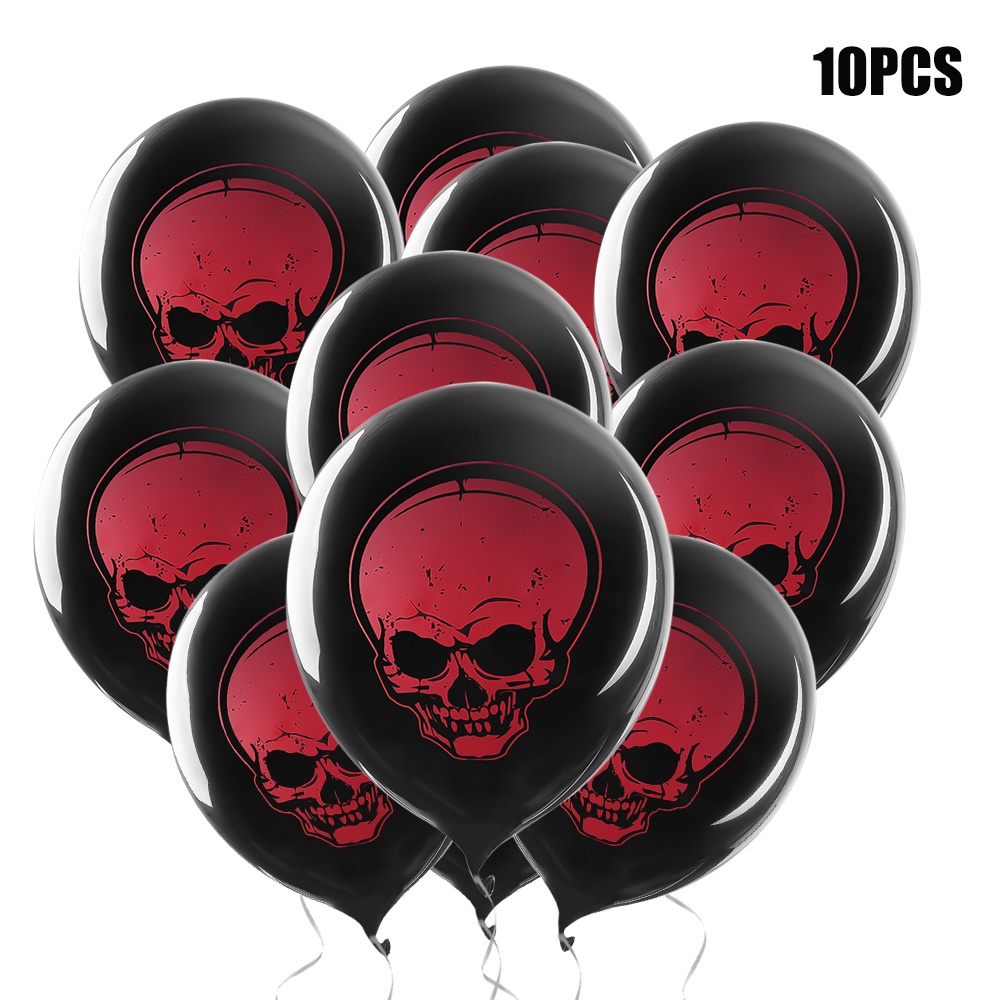 10pcs Balon Latex Motif Print Halloween Warna Hitam Untuk Dekorasi Pesta