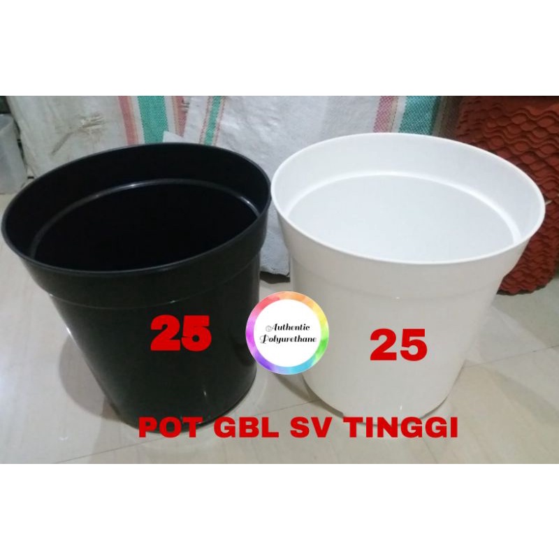 Pot Bunga Plastik GBL SV Tinggi ukuran 25cm warna Putih dan Hitam