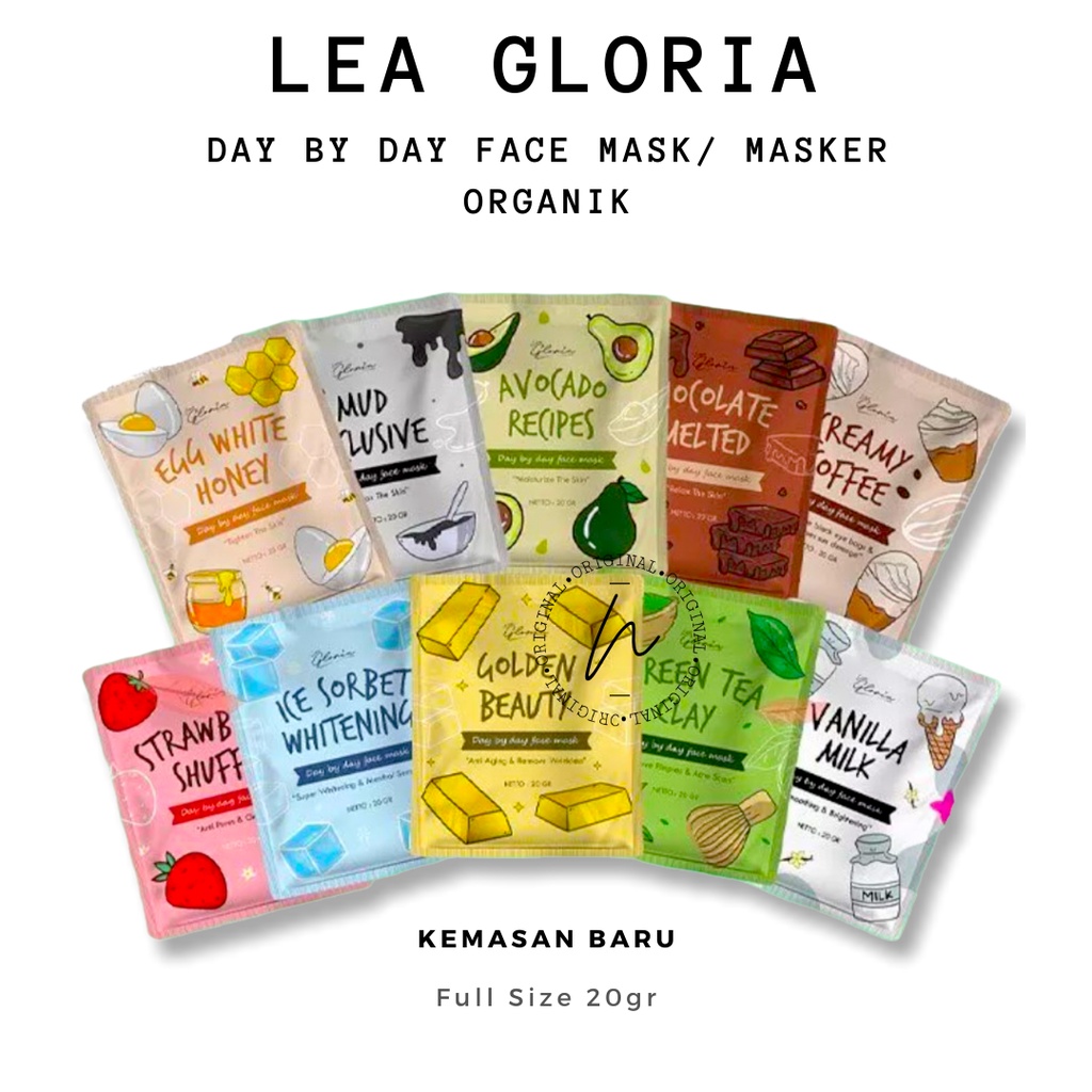 [ LEA GLORIA ](FREESPATULA) KEMASAN BARU  MASKER BUBUK / ORGANIK BY LEA GLORIA – 20gr & 10gr