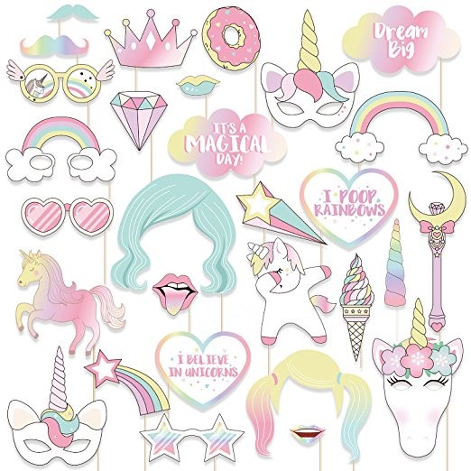 Kertas Unicorn Set 29 Pcs Properti Foto Pesta Model Unicorn Foto Karakter Unicorn Fotoboth