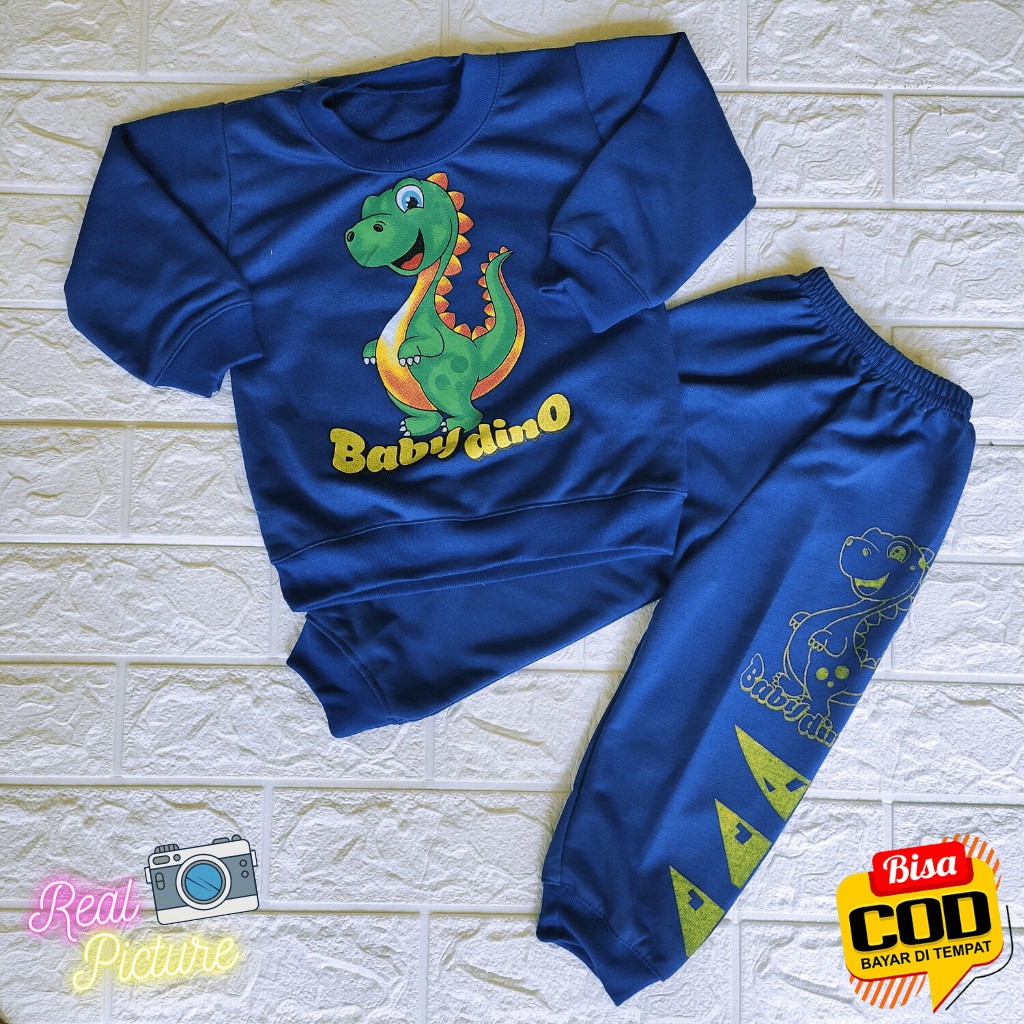 Setelan Joger Bayi Sweater Bayi Baju Bayi Motip Dino Usia 0-12 Bulan Meyriana Collection