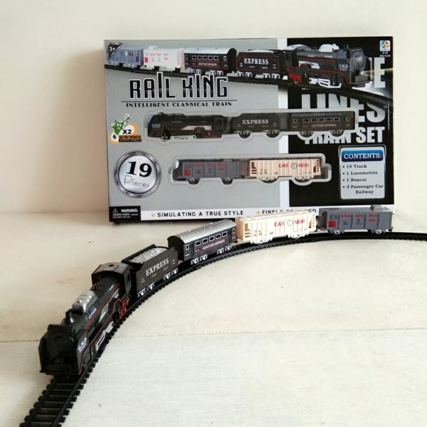 Rail King 13-19 Pcs Set Mainan Kereta Api Classic Train Lokomotif + Gerbong Penumpang + Rel