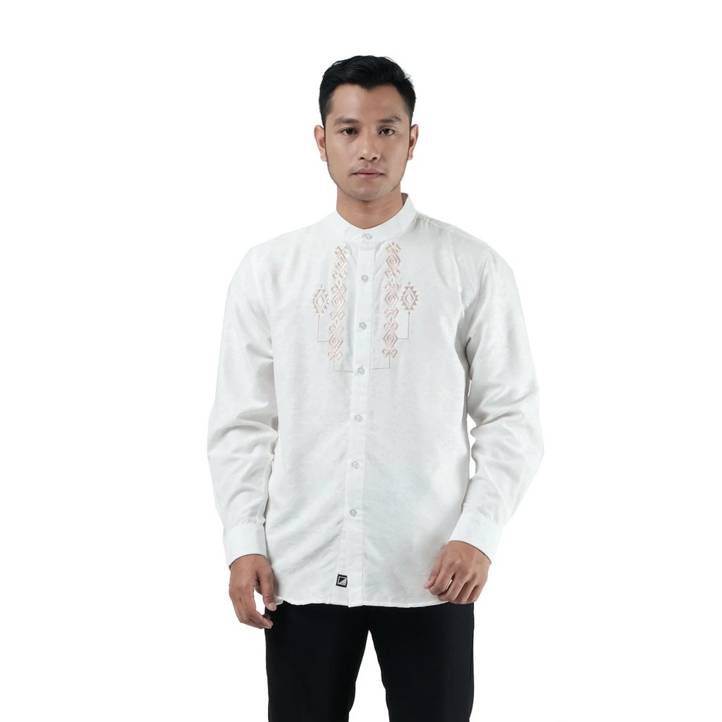 elzatta man baju koko pria muslim lengan panjang putih polos kemeja kasual laki-laki original