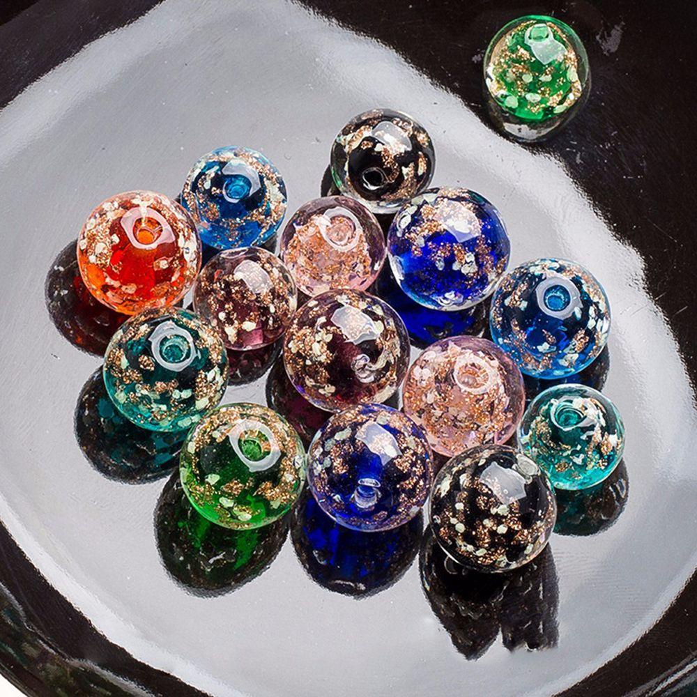Nickolas1 Manik-Manik Kaca Bercahaya 10mm Shiny Gelang Emas Daun Kaca Keramik Kristal DIY Membuat Perhiasan
