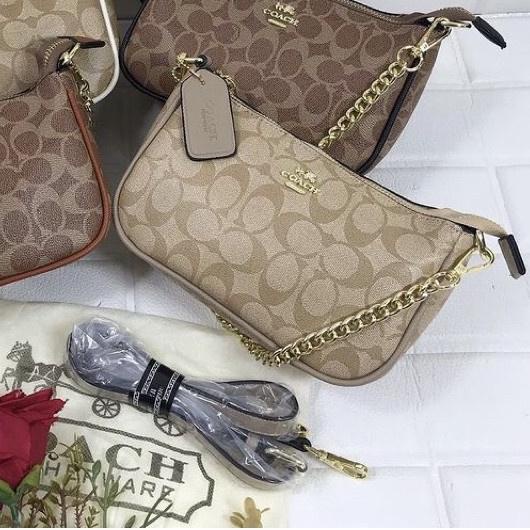 ☟ Coach Pouch Signature Top Handle mini Tas Selempang Wanita Super Premium Variasi Rante ☎