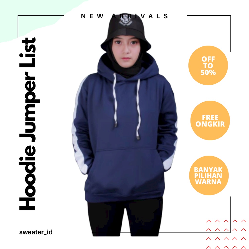 SWEATER_ID Hoodie Jumper Navy List Putih Polos Unisex