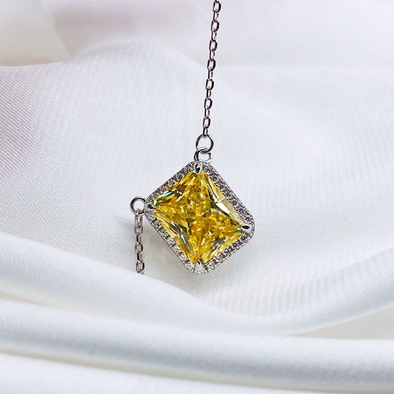 Kalung Liontin Bentuk Kotak Bahan Cubic Zirconia Warna Pink / Kuning Untuk Wanita