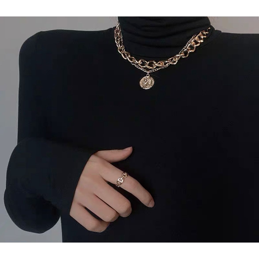 KALUNG RANTAI CHOCKER FASHION KOREA HIP HOP TITANIUM WARNA GOLD IMPOR