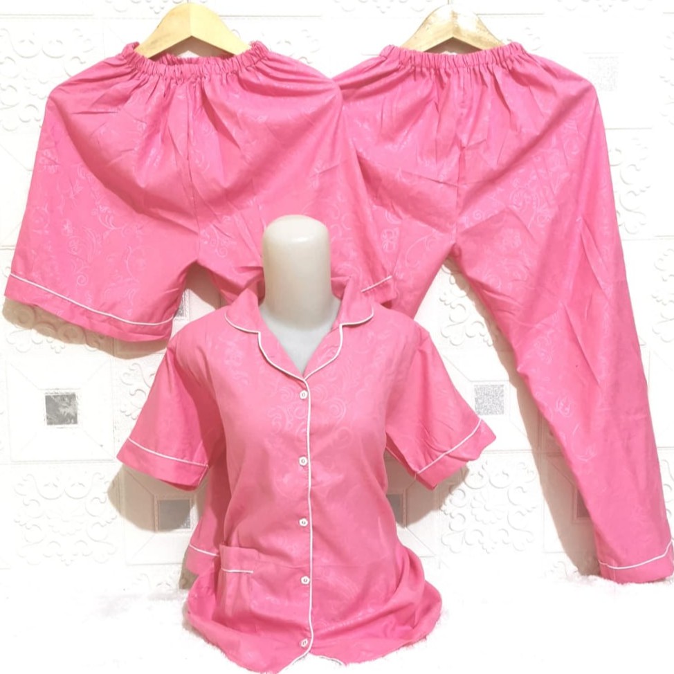 ISANNY PIYAMA SET SATEN EMBOS 3IN1 L/PIYAMA DEWAS/READY 20 WARNA-PINK ROSE