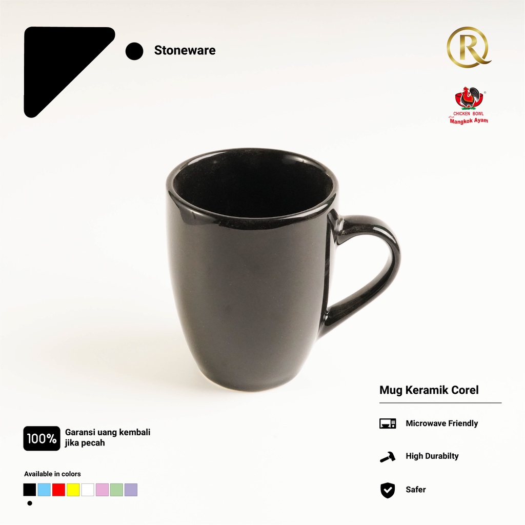 gelas mug cangkir corel keramik 11oz 300ml hitam polos