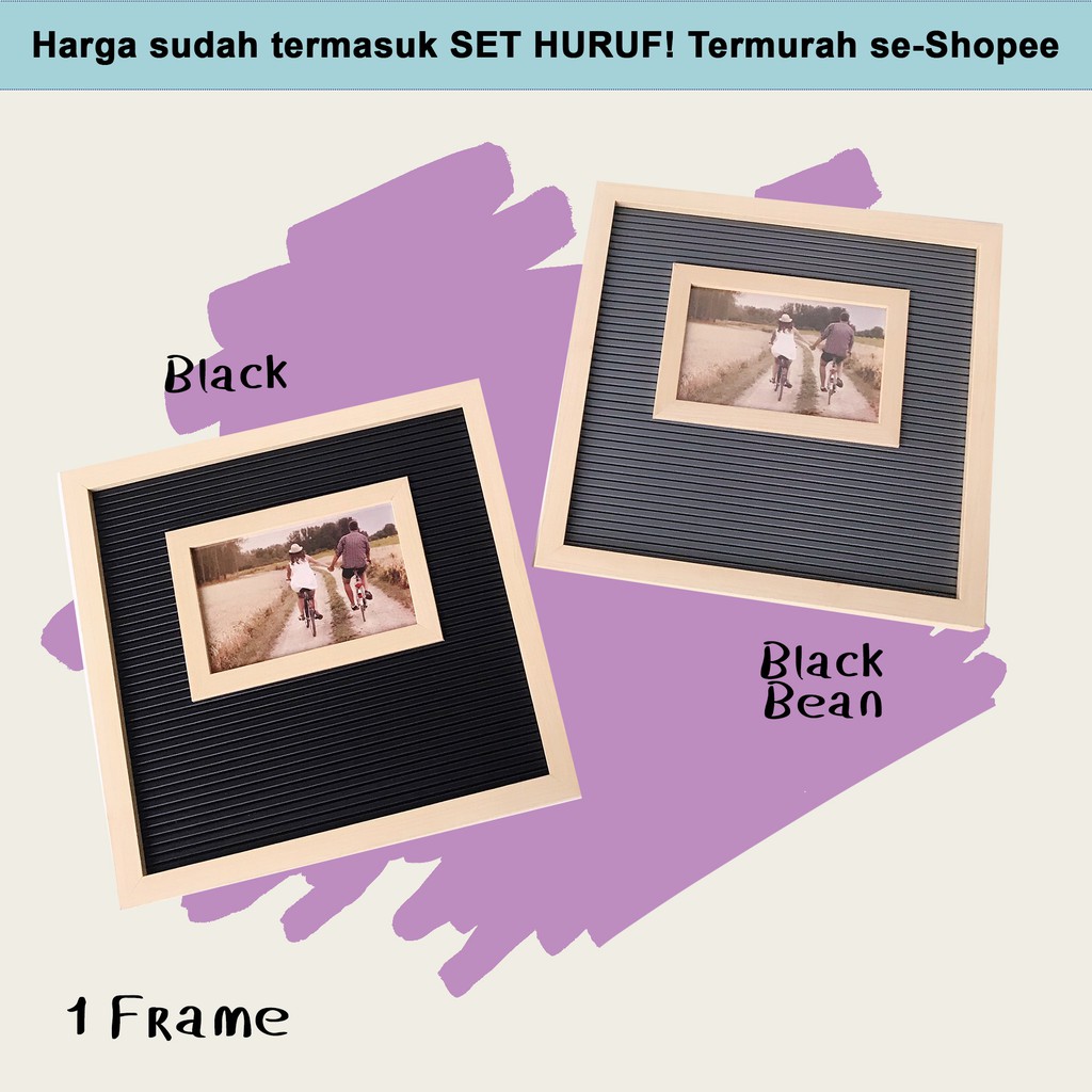 HOW.R.U | 1 Frame - Letter Board Persegi Sudah Include Huruf / Papan Nama Bayi / Papan Menu / Dekorasi Rumah Viral 30x30cm