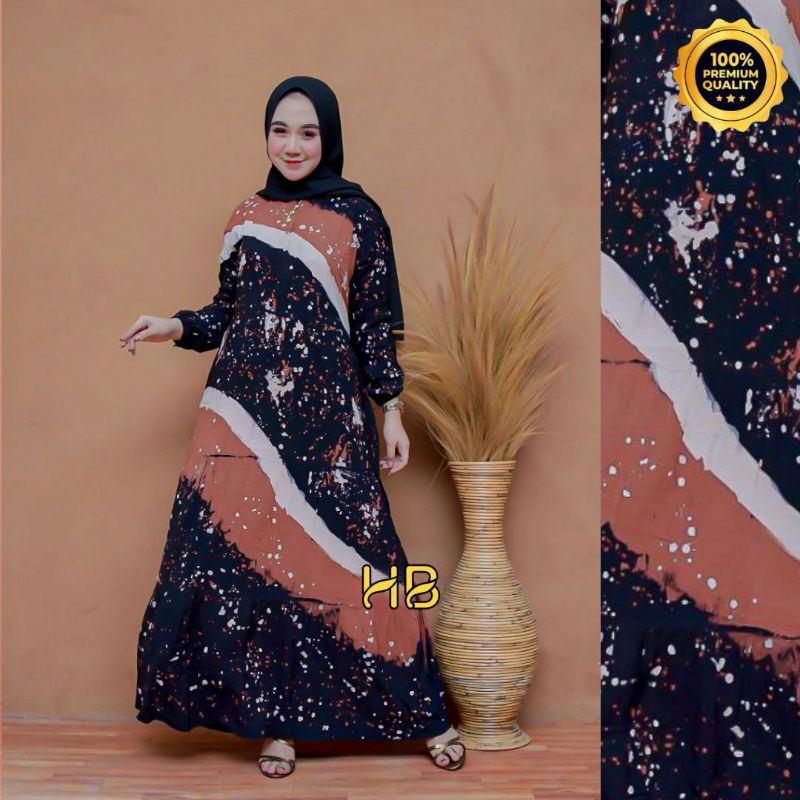 Gamis Twill Rayon Malaman Terbaru Kekinian Busui | Gamis Tiedye NEW-WAVE COKLAT