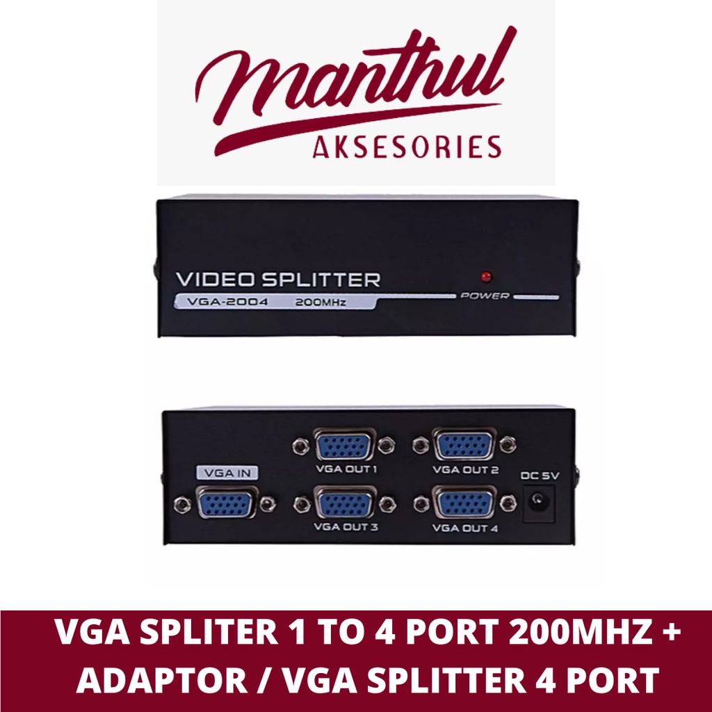 VGA SPLITER 1 TO 4 PORT 200MHZ + ADAPTOR / VGA SPLITTER 4 PORT