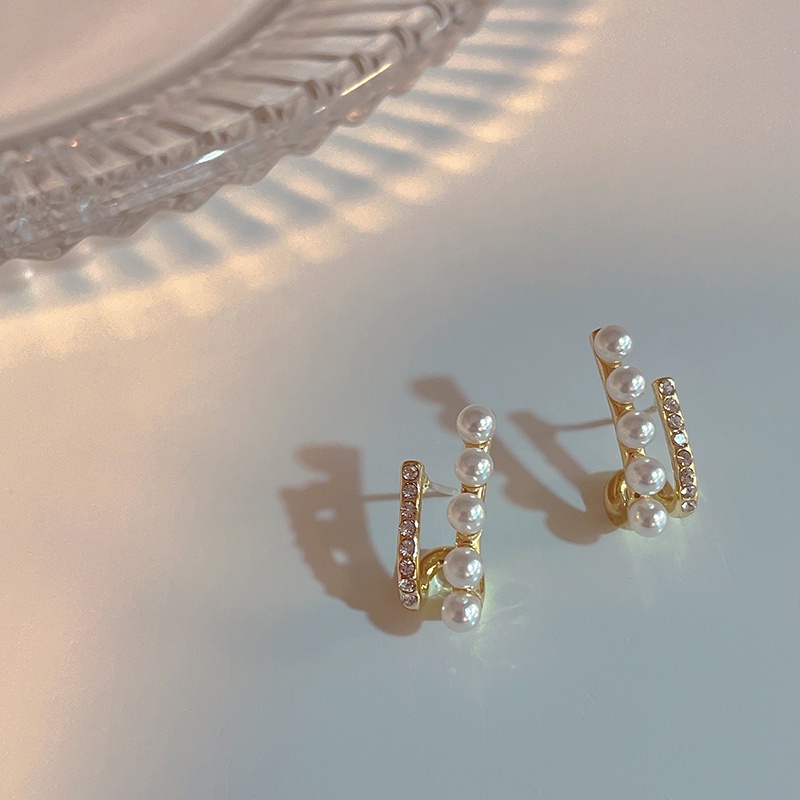 AY(CN) Anting Emas Ganda Aksen Mutiara Kristal Untuk Wanita
