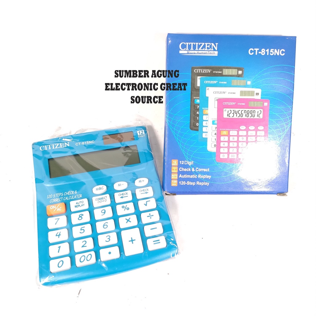 Citizen CT815NC CT815 Kalkulator Sedang Warna 12Digit 120 Step Check Correct