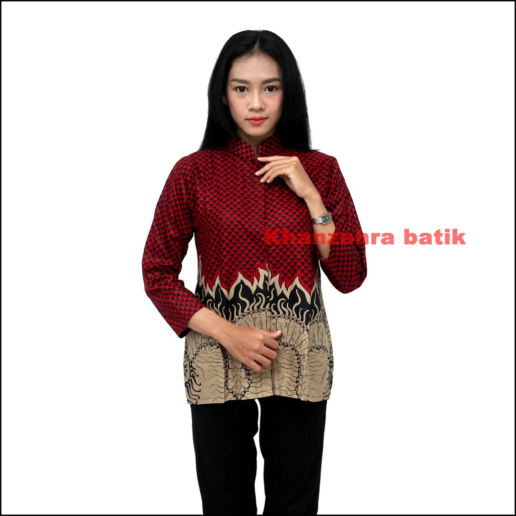 Atasan Batik Wanita - Blouse Batik Wanita - Seragam Batik Wanita S-M-L-XL-XXL-3L-4L-5L Batik Modern-E